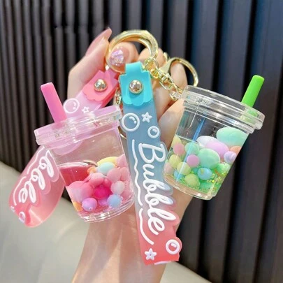 1 Pc Festival Creative Milk Tea Cup Keychain Gift Bag Accessories Small Pendant Decorative For Car Keys, Backpack Decoration, Couple Gift,