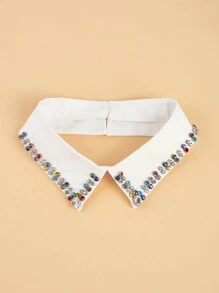 Elegante cuello desmontable con decoración de pedrería colorida - Blanco - Ver 2