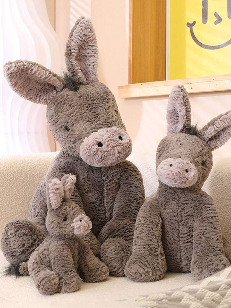 1入組驢子模擬毛絨玩具，卡通動物驢子毛絨枕頭，完美生日禮物和睡前伴侶 - 灰色 - 查看 1