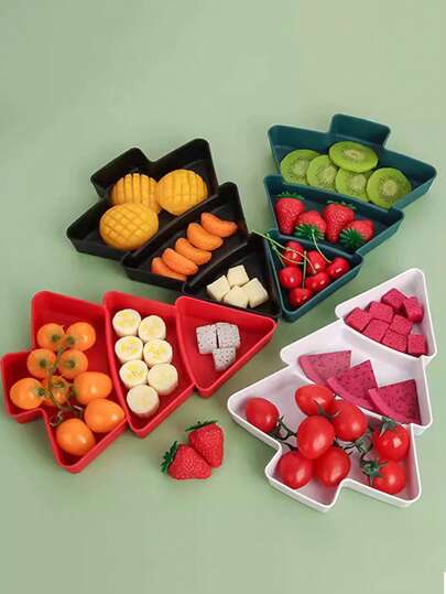 1pc/Christmas Gift Tree Grid Storage Fruit Plate Home Living Room Coffee Table Dried Fruit Snack Plate Dessert Plate Fruit Plate Peach Christmas Gift Tree Plate Solid Melon Fruit Modern Candy Plate Melon Seed Plate Fruit Plate Dried Fruit Storage Box (Green/Pink/Blue/White/Black/Red)Home Room Decoration