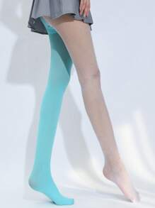 1pc Women Two-Tone Mesh Splice Asymmetric Base Pantyhose