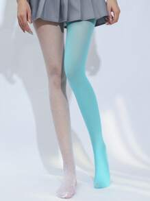 1pc Women Two-Tone Mesh Splice Asymmetric Base Pantyhose