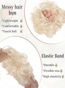 凌亂髮髻髮捲合成波浪髮髻馬尾接發厚髻女式髮髻女式 6 英寸，淺灰棕色和漂白金色 - 白色 - 查看 2