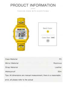 Guess FriendsWithYou 数字手表 男女通用腕表 时尚手表 带皮革表带，黄色 V1059M1