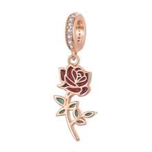 WOSTU 1 pièce Charme de fleur romantique rose violette en argent sterling 925, breloque en forme de cœur de cerisier rose, perles de phalaenopsis, pendentif Tour Eiffel et rose rouge sertis de zircone cubique rose doré, pour bracelet et collier DIY pour femmes. Cadeau pour maman, amie, fille.