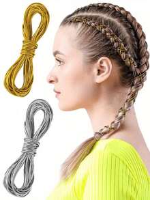 1 件全新个性化金色脏辫发绳，5 米长，嘻哈银色编织发带，简约时尚发饰 - 彩色 - 查看 2