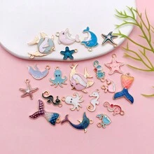 5/20pcs Mixed Ocean Beach Charms Gold Plated Enamel Mermaid Tail Whale Tail Charms Pendant For Jewelry Making Necklace Bracelet Earring DIY Jewelry Accessories Charms - One Size Fits All - View 3