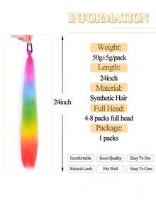 Tóc nối màu Snythetic Tóc nối đuôi ngựa dài 24 inch có dây buộc tóc Tóc tết ombre Tóc đuôi ngựa cầu vồng Tiệc tùng điên cuồng Ngày tóc cho bé gái trẻ em - Nhiều màu - Xem 3