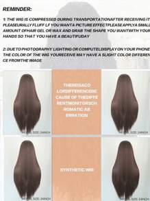 13x4深棕色合成蕾絲前套假髮長直巧克力棕色合成蕾絲前套假髮預拉自然髮線無黏著熱阻纖維髮假髮,適用於時尚女性 - 棕色 - 查看 10