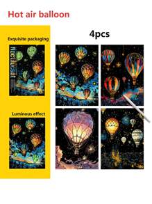 4pcs A4 Scratch Art Cards With 1 Pen, Night Light Effect, Colorful 16K Scratch Paper For Adults, Stress Relief Scratch Painting, Holiday Gift, DIY Scratch Painting Home Decor Back To School