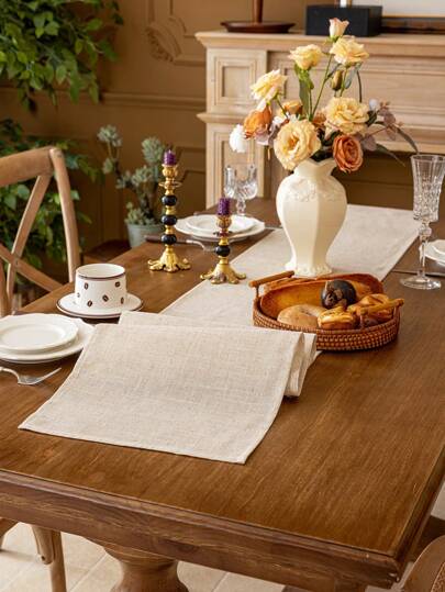 1pc Minimalist Rustic Autumn Harvest Apricot Polyester Linen Table Runner, Solid Color Rectangular Sideboard Dresser Shoe Cabinet Dust Cover Cloth, Suitable For Daily Home Dining Table Decor, Dinner, Party, Afternoon Tea, Wedding, Thanksgiving Autumn Decoration