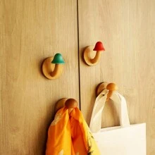 1pc Creative Wooden Mushroom Coat Hook No-Drill Solid Wood Coat Hook Nordic Log Coat Hanger Door Rear Object Hook - Multicolor - View 9