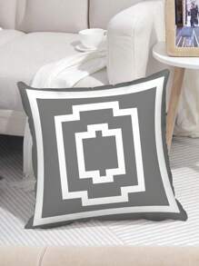 1 pieza Funda de almohada con patrón geométrico gris y blanco, cubierta de cojín de piel de durazno suave para decoración de hogar/oficina (No incluye el núcleo de la almohada)
