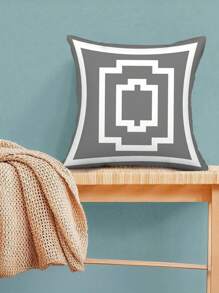 1 pieza Funda de almohada con patrón geométrico gris y blanco, cubierta de cojín de piel de durazno suave para decoración de hogar/oficina (No incluye el núcleo de la almohada)