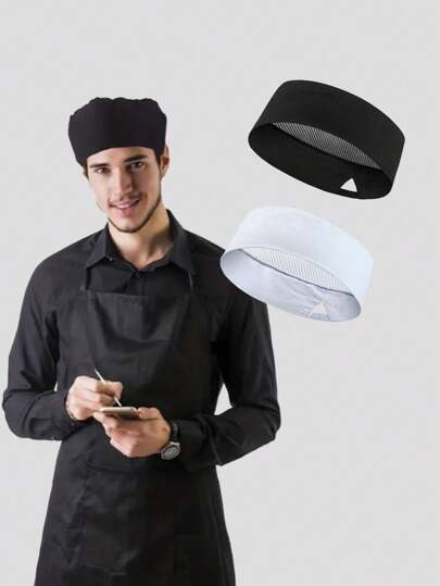 1 pièce Chapeau de chef de cuisine de restaurant pour les deux sexes, à double couche, respirant, avec bande élastique. Chapeau de serveur, cuisinier pour hôtel et restauration. Casquette de chef réglable pour adultes unisexe, réutilisable et lavable.