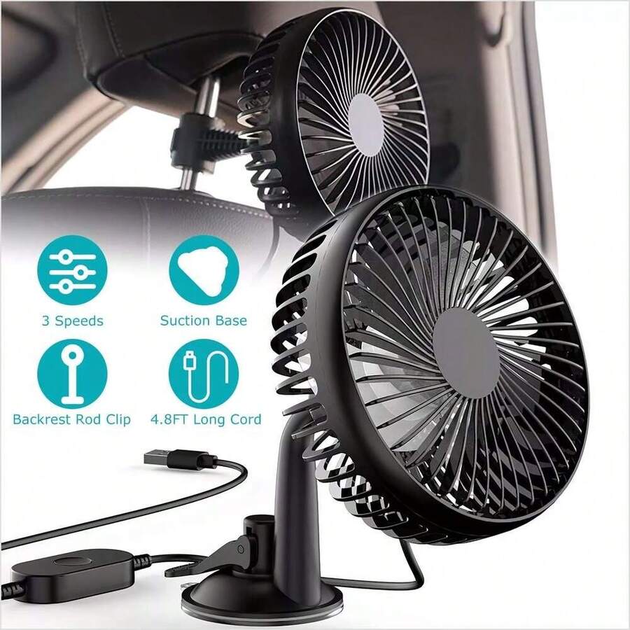 Car Cooling Fan Rotatable Fan Mini USB Vehicle Fan Backseat Clip Fan W/3 Speeds - Multicolor - View 1
