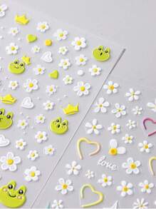 2入組白花彩色卡通青蛙指甲貼紙，適用於法式美甲，簡單膠帶式滑块，優雅設計花紋紋理雕刻裝飾用具 - 彩色 - 查看 8