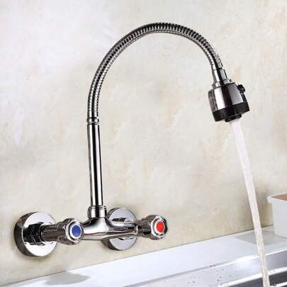 YUNRUX Kitchen Faucet 360 ° Rotatable, Spout Wall Mounted Mixer Tap Kitchen Faucet Brushed Nickel Cold Hot Single Lever Mixer Two Holes Stainless Steel Kitchen Faucet