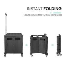 Folding Grocecy Cart Utility Shopping Trolley Basket W/ 360° Rotate Wheels, Black/Pink/Blue - 黑色 - 查看 4