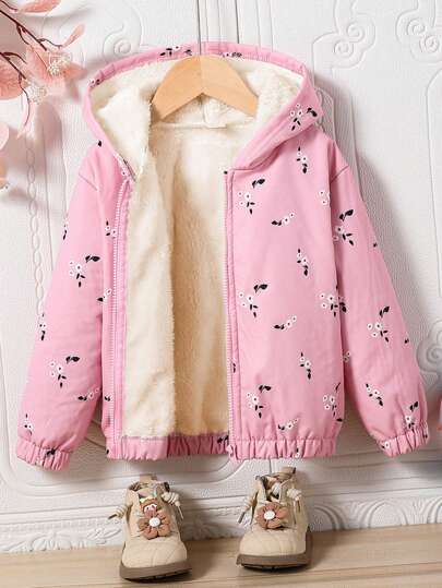 Young Girl Floral Printed Hooded Jacket For Winter