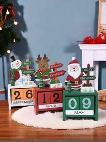 1pc Wooden Creative Christmas Cartoon Desktop Decor Gift Box Packaging Perpetual Calendar, Halloween, Halloween Decoration