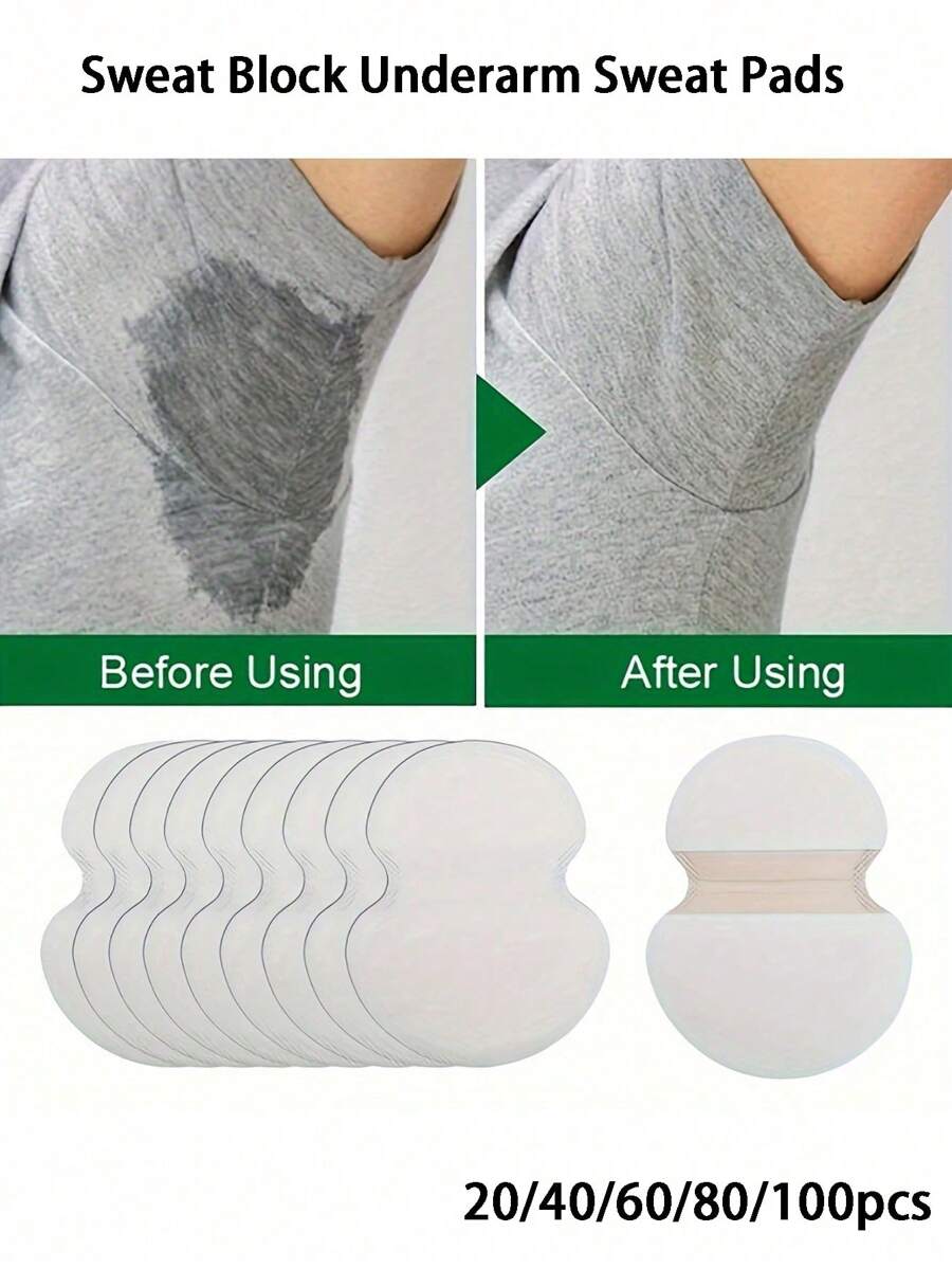 20/40/60/80/100pcs,SweatBlock Underarm Sweat Pads - Disposable Antiperspirant Pads For Men And Women - Stay Dry And Confident All Day - White - View 1