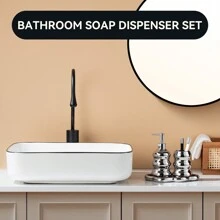 LIVEHOUSE 3 件套陶瓷浴室配件套装，配有托盘、乳液分配器和玻璃杯，为您带来奢华的沐浴体验 家居浴室装饰 浴室配件 浴室收纳 夏季返校收纳 - 銀色 - 查看 9