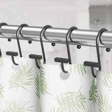 Black Shower Curtain Hooks, Bathroom Rustproof Curtain Rings, Modern Metal Decor Shower Hook Fits For Curtain Rod, Square T-Shaped Rod, Set Of 12 - Black - View 5