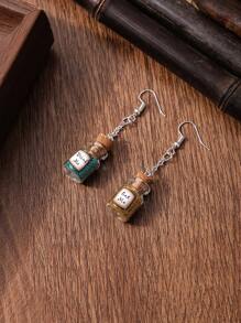 1pair Eat Me And Drink Me Alice In Wonderland Magical Glass Bottle Dangle Earrings, Suitable For Daily Wear - Silver - View 2