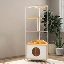 Corner Cat Tower, Cat Tree With Scratching Pillars, Cat Apartment With Feeding Station And Climbing Platform, Indoor Pet Furniture For Cats - White - View 2