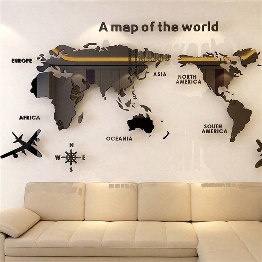 1 Set Creative Acrylic 3D Wall Stickers M70-Map Design, Used For Home Living Room Decoration TV Background Wall - Multicolor - View 1