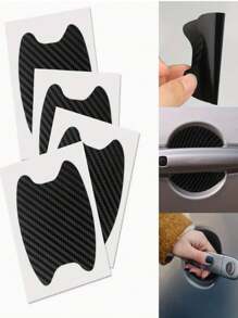 4pcs Car Door Handle Protection Stickers, Carbon Fiber Adhesive Film For Door Handle & Wrist Guard