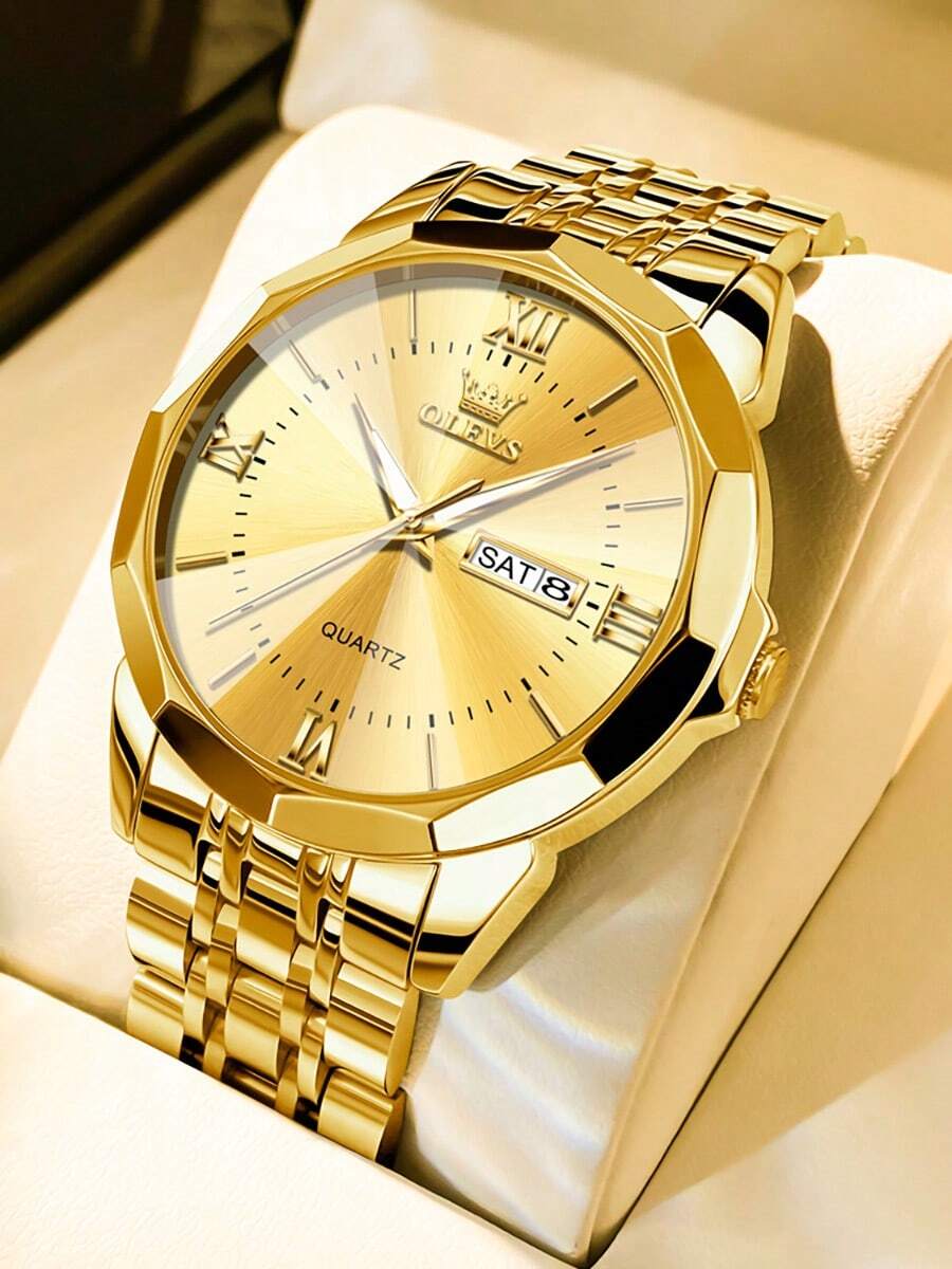 OLEVS. OLEVS Watches For Men Business Dress Analog Quartz Stainless Steel Date Luxury Casual Fashion Wrist Watch Waterproof Luminous. - Vàng - Xem 1