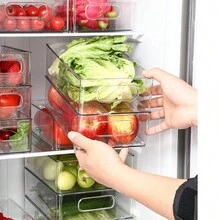 Kitchen Refrigerator Storage Box - Simple Sliding Organizer With Handle - Suitable For Storing Vegetables, Fruits, Beverages, Etc., Suitable For Refrigerators, Freezers, Storage Rooms, Cabinets, Etc - Clear - View 2