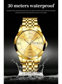 OLEVS. OLEVS Watches For Men Business Dress Analog Quartz Stainless Steel Date Luxury Casual Fashion Wrist Watch Waterproof Luminous. - Vàng - Xem 6