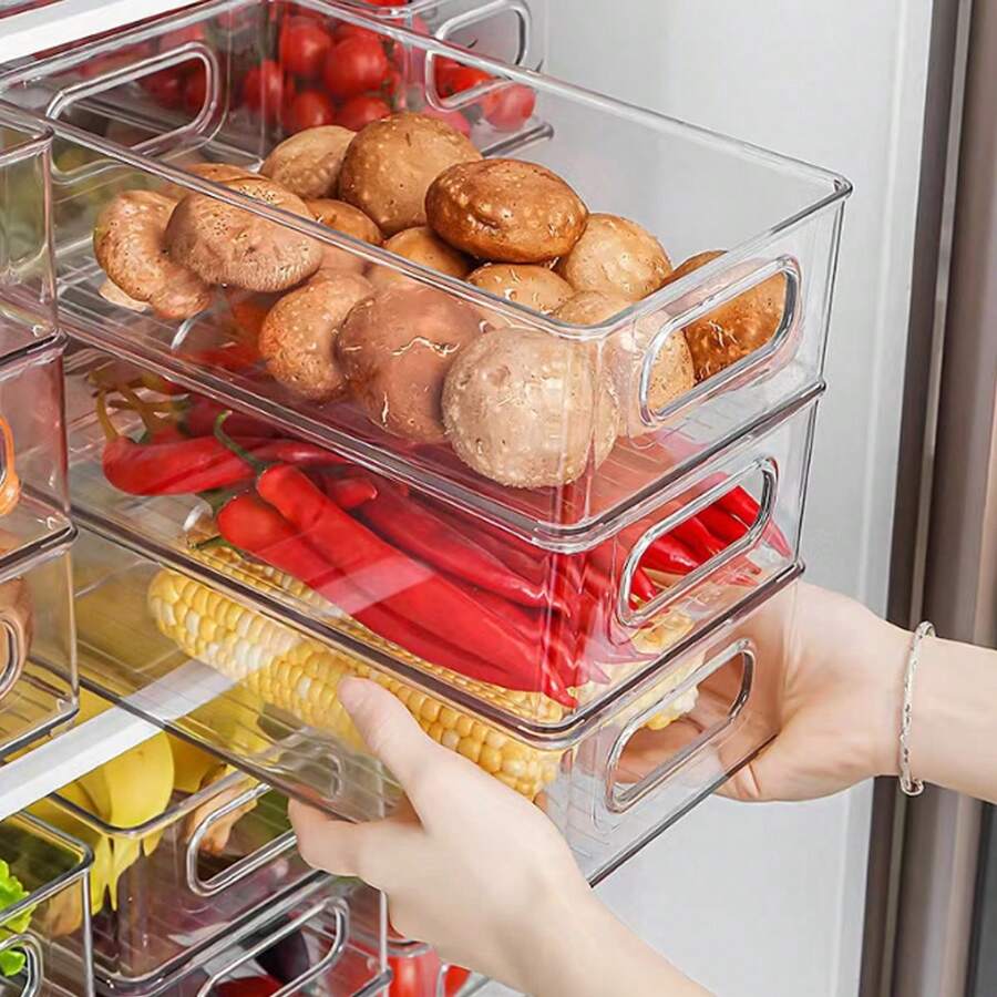 Kitchen Refrigerator Storage Box - Simple Sliding Organizer With Handle - Suitable For Storing Vegetables, Fruits, Beverages, Etc., Suitable For Refrigerators, Freezers, Storage Rooms, Cabinets, Etc - Clear - View 1