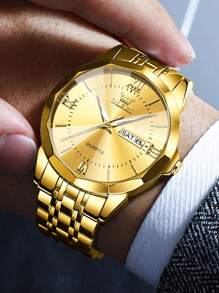 OLEVS. OLEVS Watches For Men Business Dress Analog Quartz Stainless Steel Date Luxury Casual Fashion Wrist Watch Waterproof Luminous. - Vàng - Xem 3