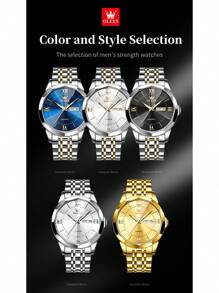OLEVS. OLEVS Watches For Men Business Dress Analog Quartz Stainless Steel Date Luxury Casual Fashion Wrist Watch Waterproof Luminous. - Vàng - Xem 7