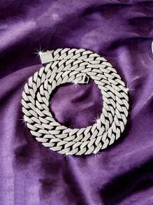 kuuioe 1 件 15 毫米环链马衔索链项链，3 排水钻嘻哈项链水钻链适合父亲节礼物 - 菱形 - 查看 4