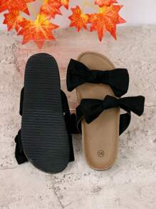 Soft Cork Slippers For Women, Thick Sole Stylish Slippers, Comfortable Beach Sandals With Bow Decor, Plus Size