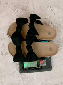 Soft Cork Slippers For Women, Thick Sole Stylish Slippers, Comfortable Beach Sandals With Bow Decor, Plus Size