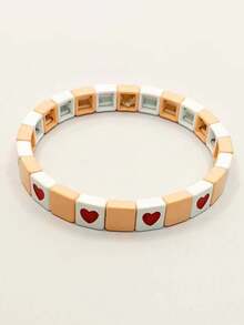 时尚波西米亚风格糖果色珐琅手镯，12 件心形组合，浪漫情人节礼物，时尚男女通用手链 - 情人節愛心手鍊 - 查看 7