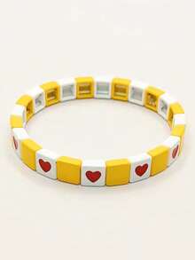 时尚波西米亚风格糖果色珐琅手镯，12 件心形组合，浪漫情人节礼物，时尚男女通用手链 - 情人節愛心手鍊 - 查看 9