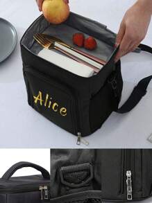 1pc Customized Shoulder Lunch Bag Large Capacity Name Custom In 4 Fonts Lunch Insulated Box Crossbody Cooler Handbags Crossbody Bag Personal Tailor Organizer Thermal Shoulder Bag Canvas Food Tote Bag Insulating Lunch Box Bag For Office For Work Camping Picnic Bag Fridge Bag