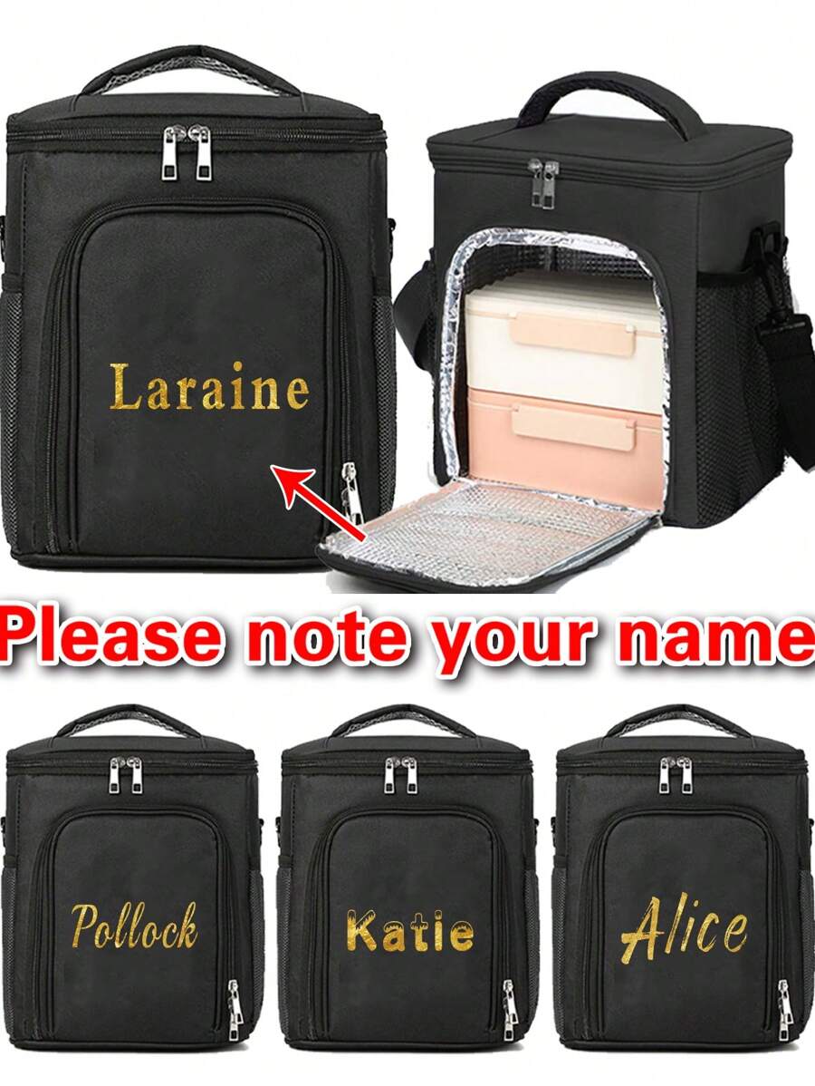 1pc Customized Shoulder Lunch Bag Large Capacity Name Custom In 4 Fonts Lunch Insulated Box Crossbody Cooler Handbags Crossbody Bag Personal Tailor Organizer Thermal Shoulder Bag Canvas Food Tote Bag Insulating Lunch Box Bag For Office For Work Camping Picnic Bag Fridge Bag
