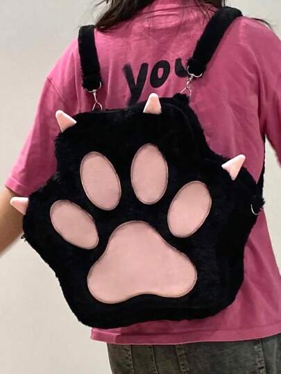 New Cute Cat Paw Cartoon Plush Backpack, Personalized Shoulder Bag For Girls, Sweet Student Large Capacity Backpack, Perfect Birthday Gift For Teenage Girls