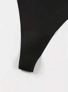 女士性感黑色印花内衣，薄款性感T型背带丁字裤 - 黑色 - 查看 5