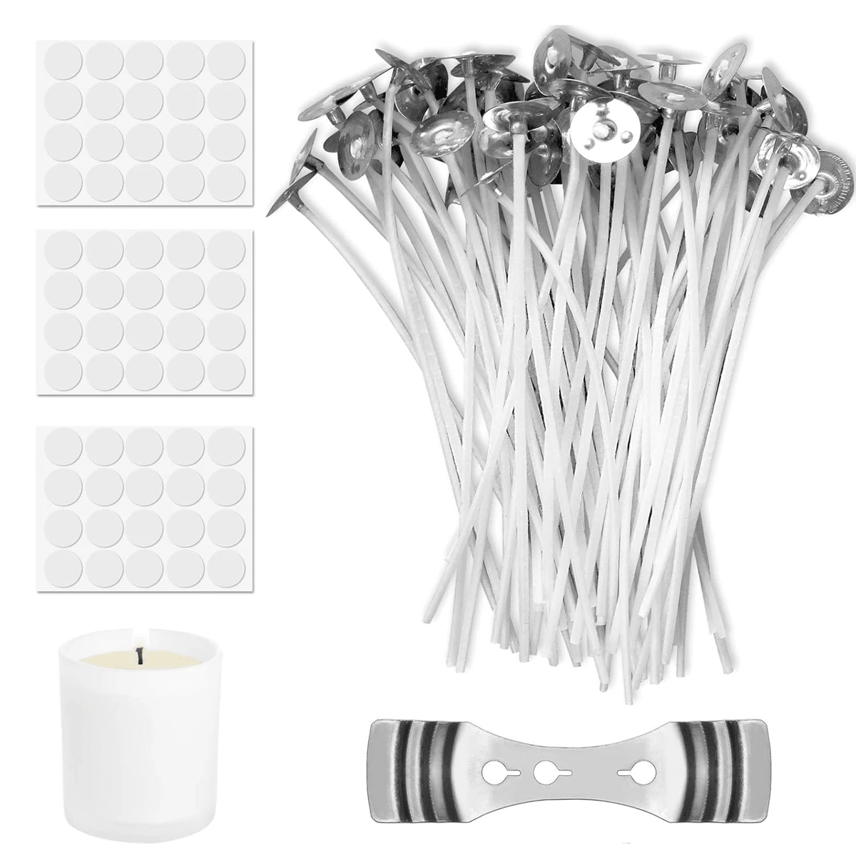 Candle Wicks 60 Pieces 10 Cm With 1 Candle Wick Holder And 3 Adhesive