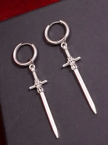 1Pair Gothic Vintage Sword Alloy Earrings For Women Man Fashion Cool Punk Rock Party Jewelry Accessories Gift Fantasy Cross Dagger Ear Hooks