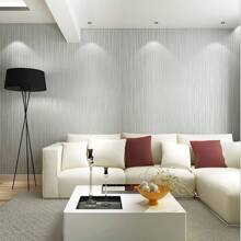 1 Cuộn Giấy dán tường không dệt dày thoáng khí hiện đại tối giản với họa tiết sọc màu trơn, phủ toàn bộ cho trang trí nhà phòng ngủ phòng khách, miếng dán cải tạo, tấm ốp tường bong tróc, giấy dán tường, giấy dán tường, vật dụng trang trí mùa xuân làm mới ngôi nhà của bạn, miếng dán trang trí Rama - màu xám bạc - Xem 5